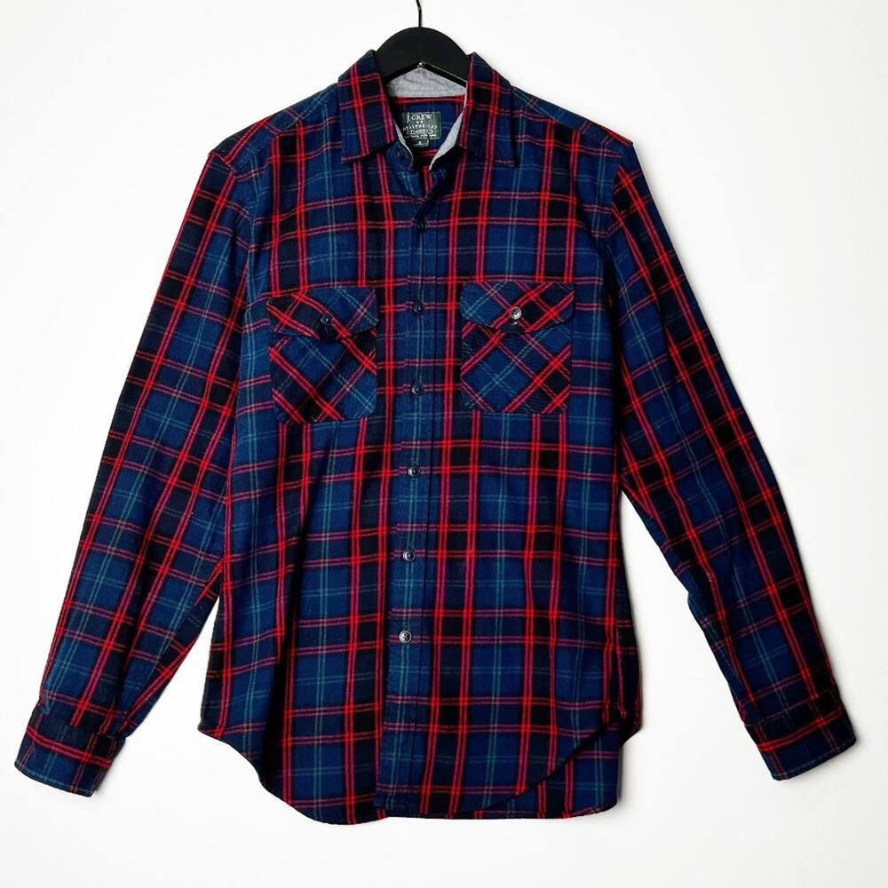 J CREW Shirt Mens Small Blue Red navy Plaid Heavyweight Flannel Outdoor
